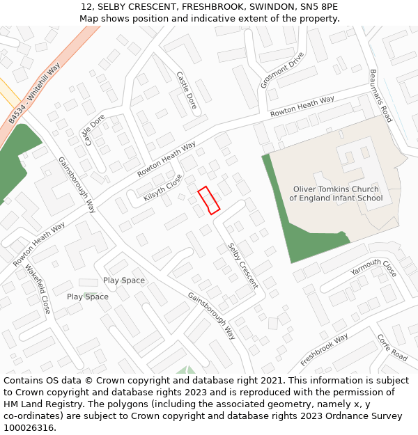 12, SELBY CRESCENT, FRESHBROOK, SWINDON, SN5 8PE: Location map and indicative extent of plot