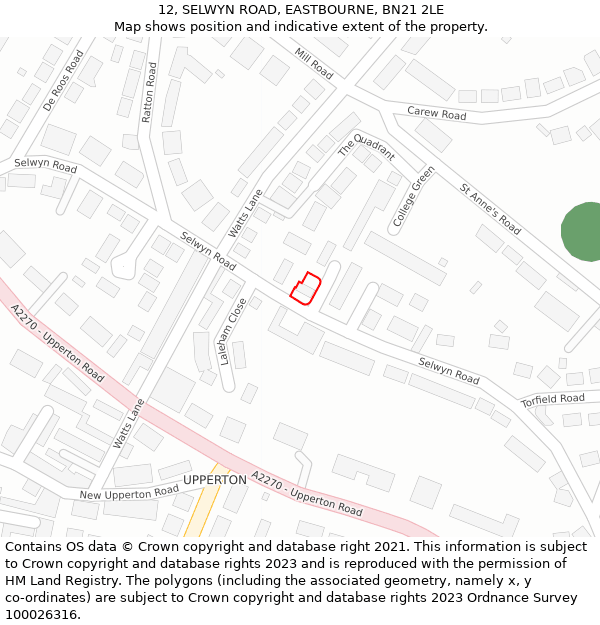 12, SELWYN ROAD, EASTBOURNE, BN21 2LE: Location map and indicative extent of plot