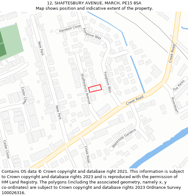 12, SHAFTESBURY AVENUE, MARCH, PE15 8SA: Location map and indicative extent of plot