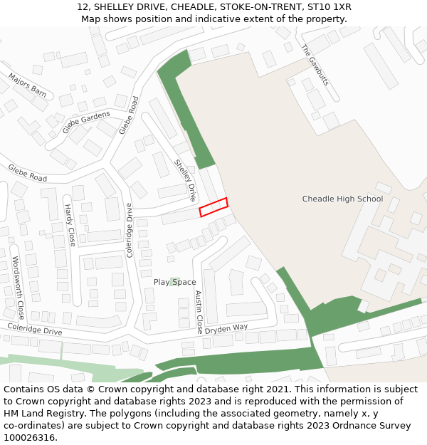 12, SHELLEY DRIVE, CHEADLE, STOKE-ON-TRENT, ST10 1XR: Location map and indicative extent of plot