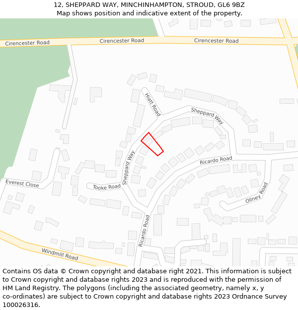 12, SHEPPARD WAY, MINCHINHAMPTON, STROUD, GL6 9BZ: Location map and indicative extent of plot