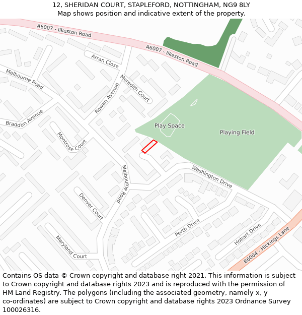 12, SHERIDAN COURT, STAPLEFORD, NOTTINGHAM, NG9 8LY: Location map and indicative extent of plot