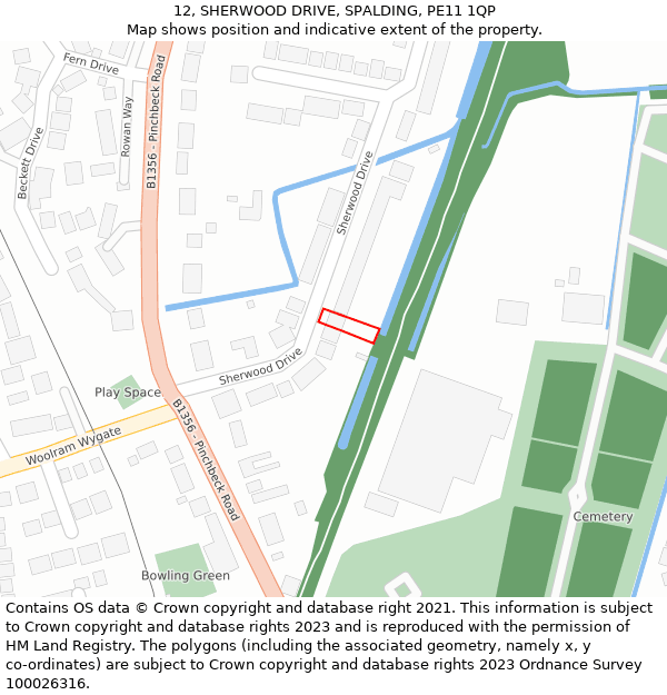 12, SHERWOOD DRIVE, SPALDING, PE11 1QP: Location map and indicative extent of plot