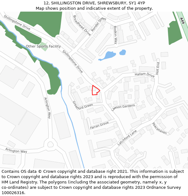 12, SHILLINGSTON DRIVE, SHREWSBURY, SY1 4YP: Location map and indicative extent of plot