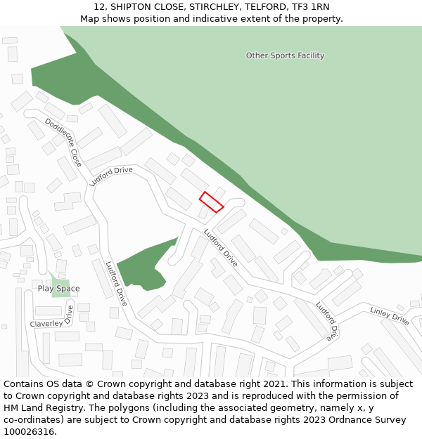 12, SHIPTON CLOSE, STIRCHLEY, TELFORD, TF3 1RN: Location map and indicative extent of plot