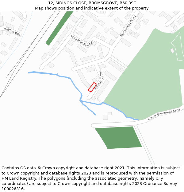 12, SIDINGS CLOSE, BROMSGROVE, B60 3SG: Location map and indicative extent of plot