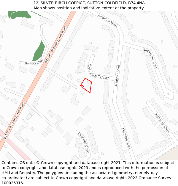 12, SILVER BIRCH COPPICE, SUTTON COLDFIELD, B74 4NA: Location map and indicative extent of plot