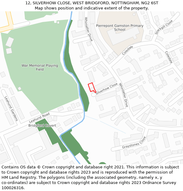 12, SILVERHOW CLOSE, WEST BRIDGFORD, NOTTINGHAM, NG2 6ST: Location map and indicative extent of plot