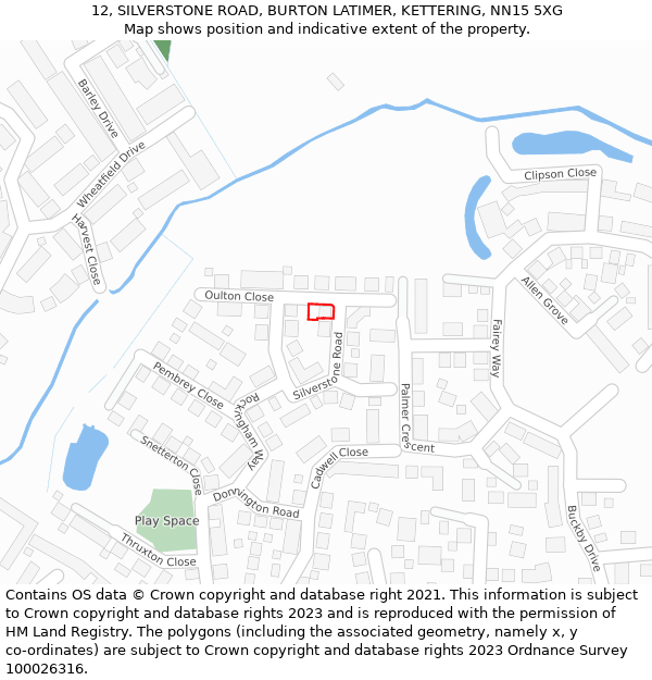 12, SILVERSTONE ROAD, BURTON LATIMER, KETTERING, NN15 5XG: Location map and indicative extent of plot