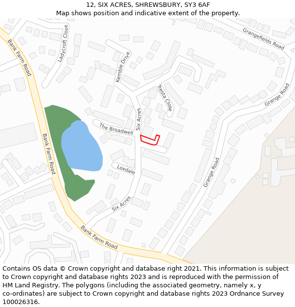 12, SIX ACRES, SHREWSBURY, SY3 6AF: Location map and indicative extent of plot