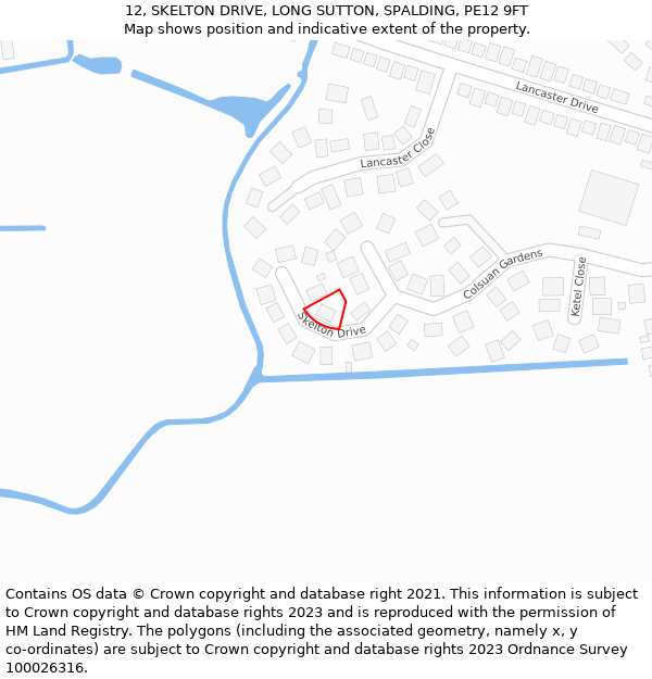 12, SKELTON DRIVE, LONG SUTTON, SPALDING, PE12 9FT: Location map and indicative extent of plot