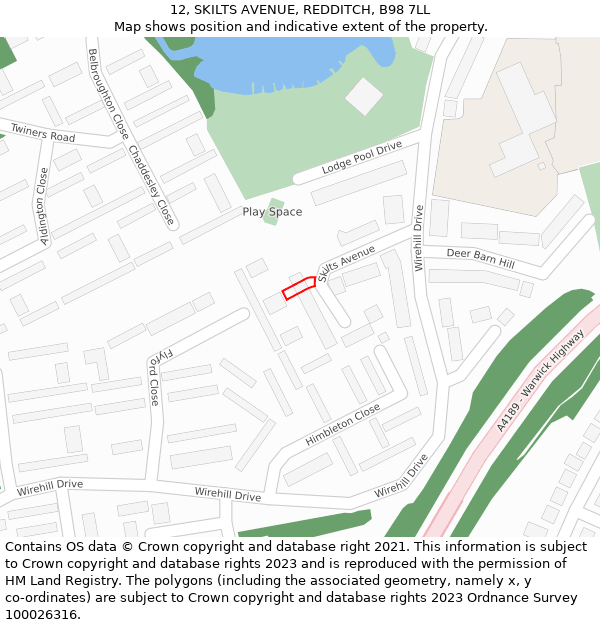 12, SKILTS AVENUE, REDDITCH, B98 7LL: Location map and indicative extent of plot