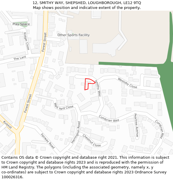 12, SMITHY WAY, SHEPSHED, LOUGHBOROUGH, LE12 9TQ: Location map and indicative extent of plot