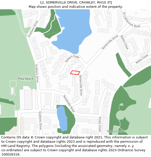 12, SOMERVILLE DRIVE, CRAWLEY, RH10 3TJ: Location map and indicative extent of plot