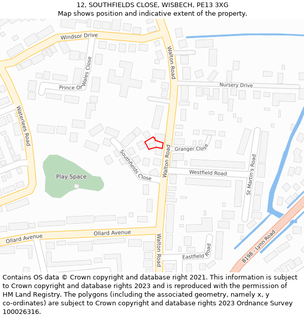 12, SOUTHFIELDS CLOSE, WISBECH, PE13 3XG: Location map and indicative extent of plot