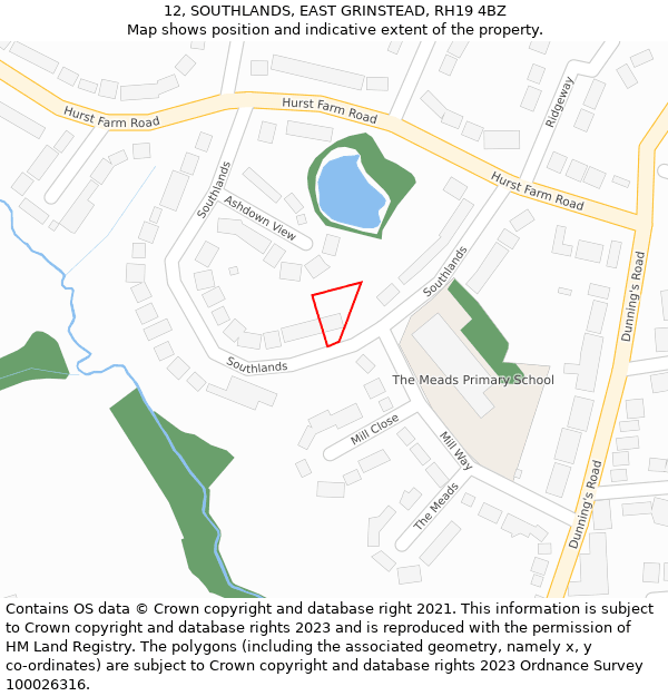 12, SOUTHLANDS, EAST GRINSTEAD, RH19 4BZ: Location map and indicative extent of plot