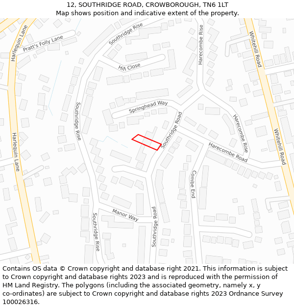 12, SOUTHRIDGE ROAD, CROWBOROUGH, TN6 1LT: Location map and indicative extent of plot