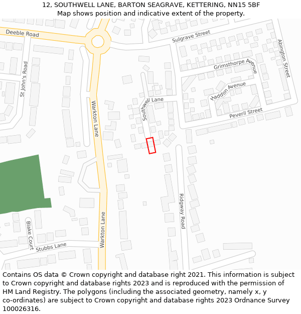 12, SOUTHWELL LANE, BARTON SEAGRAVE, KETTERING, NN15 5BF: Location map and indicative extent of plot