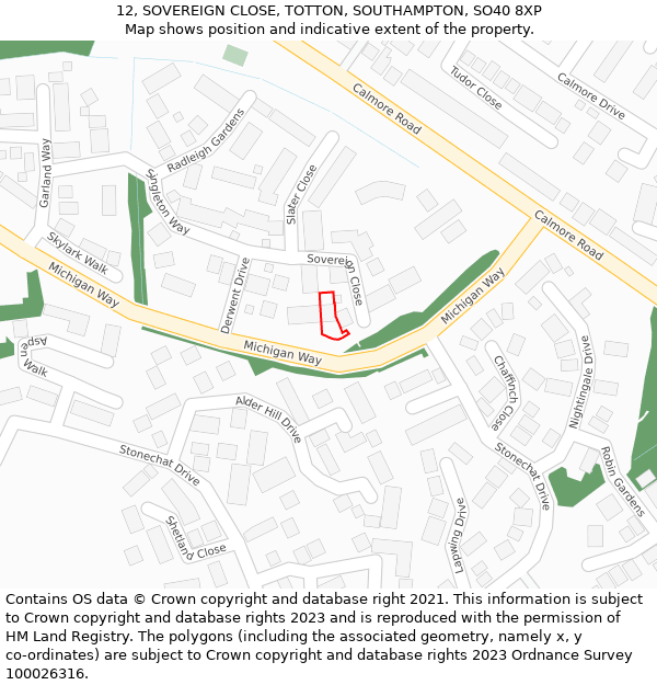 12, SOVEREIGN CLOSE, TOTTON, SOUTHAMPTON, SO40 8XP: Location map and indicative extent of plot