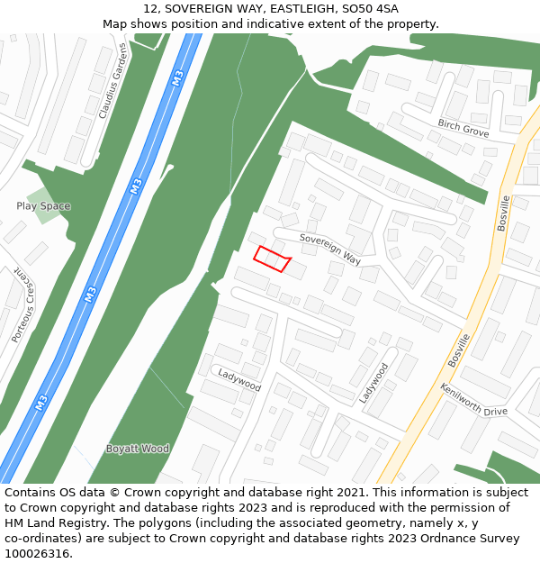 12, SOVEREIGN WAY, EASTLEIGH, SO50 4SA: Location map and indicative extent of plot