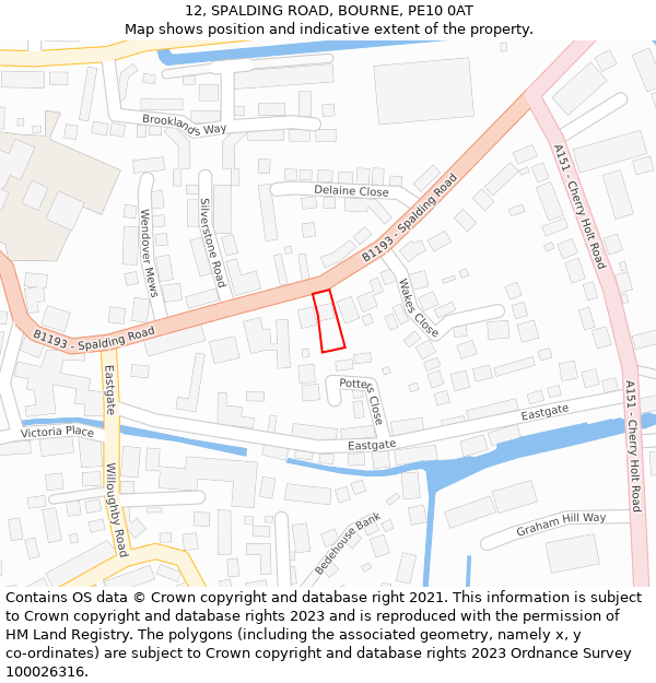 12, SPALDING ROAD, BOURNE, PE10 0AT: Location map and indicative extent of plot