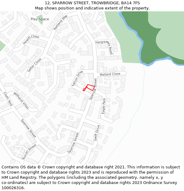 12, SPARROW STREET, TROWBRIDGE, BA14 7FS: Location map and indicative extent of plot