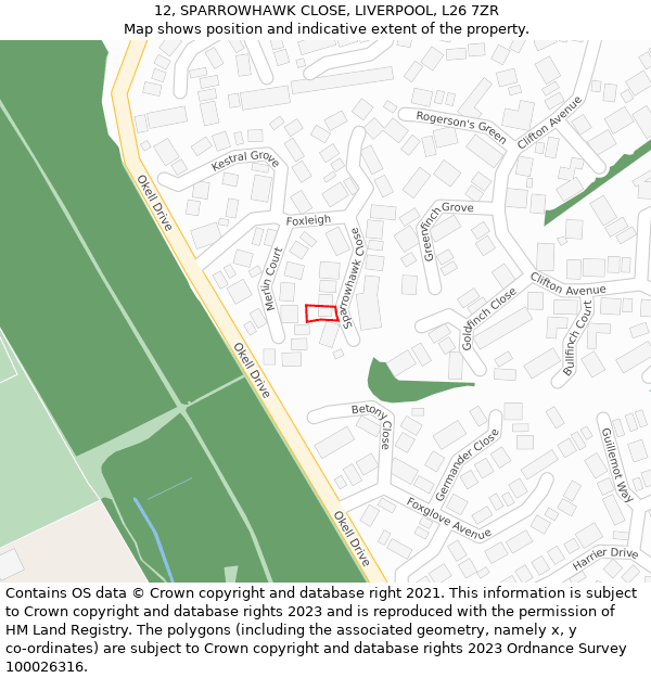 12, SPARROWHAWK CLOSE, LIVERPOOL, L26 7ZR: Location map and indicative extent of plot