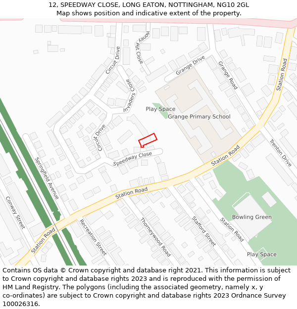 12, SPEEDWAY CLOSE, LONG EATON, NOTTINGHAM, NG10 2GL: Location map and indicative extent of plot