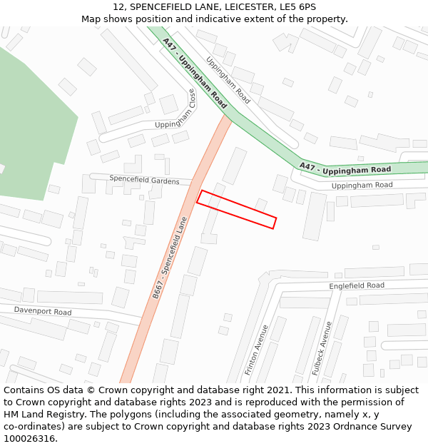 12, SPENCEFIELD LANE, LEICESTER, LE5 6PS: Location map and indicative extent of plot