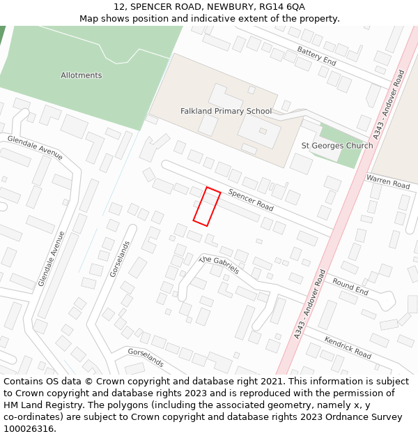 12, SPENCER ROAD, NEWBURY, RG14 6QA: Location map and indicative extent of plot