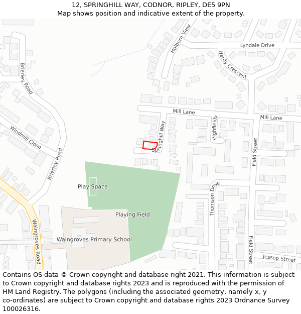 12, SPRINGHILL WAY, CODNOR, RIPLEY, DE5 9PN: Location map and indicative extent of plot