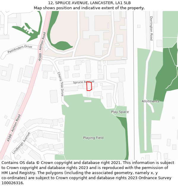 12, SPRUCE AVENUE, LANCASTER, LA1 5LB: Location map and indicative extent of plot