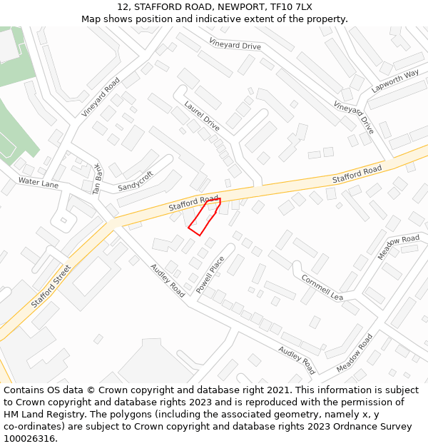 12, STAFFORD ROAD, NEWPORT, TF10 7LX: Location map and indicative extent of plot