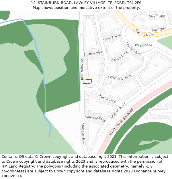 12, STAINBURN ROAD, LAWLEY VILLAGE, TELFORD, TF4 2FS: Location map and indicative extent of plot