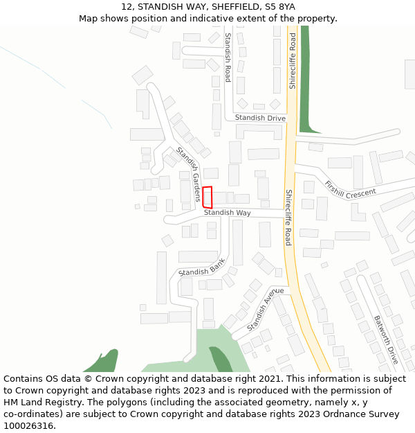 12, STANDISH WAY, SHEFFIELD, S5 8YA: Location map and indicative extent of plot