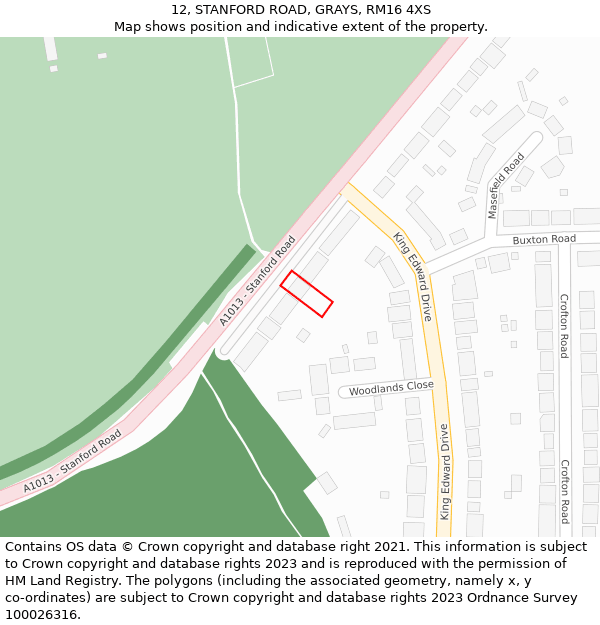 12, STANFORD ROAD, GRAYS, RM16 4XS: Location map and indicative extent of plot