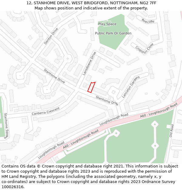 12, STANHOME DRIVE, WEST BRIDGFORD, NOTTINGHAM, NG2 7FF: Location map and indicative extent of plot