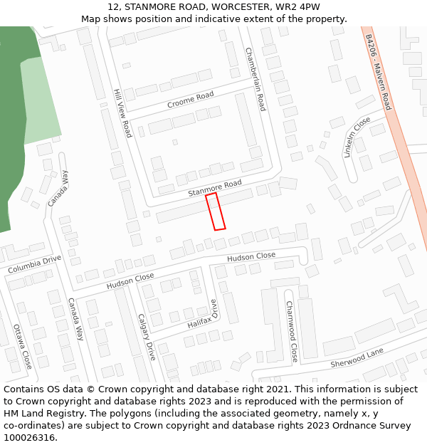 12, STANMORE ROAD, WORCESTER, WR2 4PW: Location map and indicative extent of plot