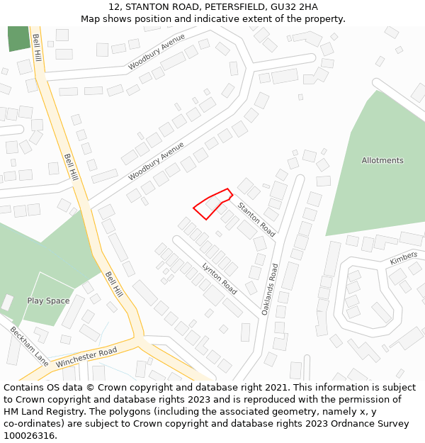 12, STANTON ROAD, PETERSFIELD, GU32 2HA: Location map and indicative extent of plot