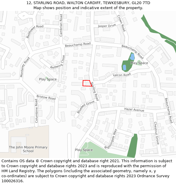 12, STARLING ROAD, WALTON CARDIFF, TEWKESBURY, GL20 7TD: Location map and indicative extent of plot