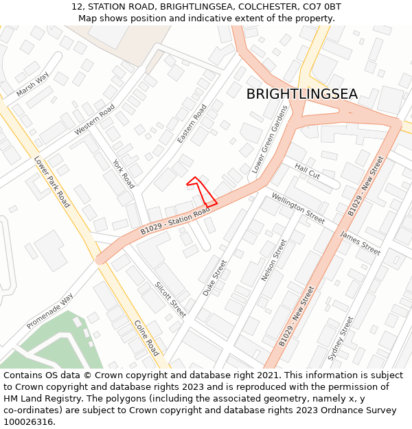 12, STATION ROAD, BRIGHTLINGSEA, COLCHESTER, CO7 0BT: Location map and indicative extent of plot