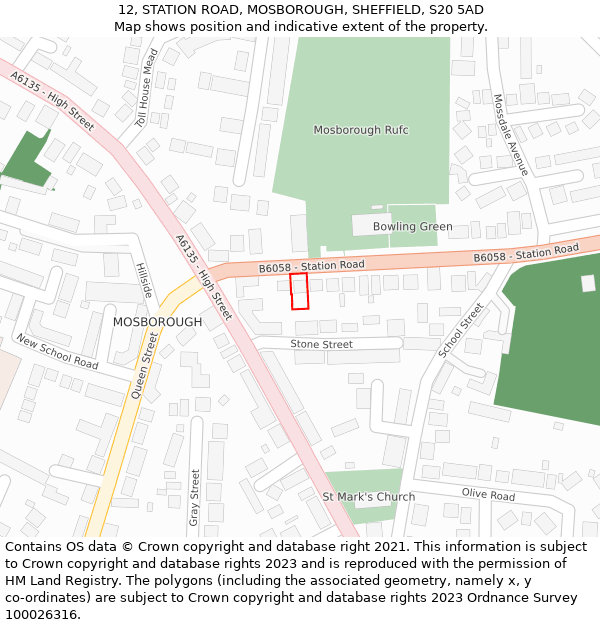 12, STATION ROAD, MOSBOROUGH, SHEFFIELD, S20 5AD: Location map and indicative extent of plot