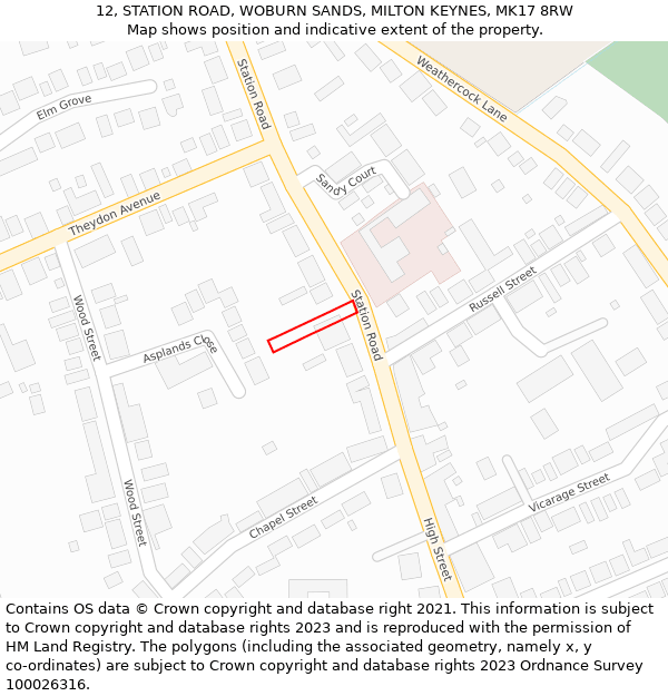 12, STATION ROAD, WOBURN SANDS, MILTON KEYNES, MK17 8RW: Location map and indicative extent of plot