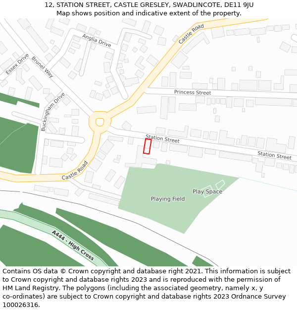 12, STATION STREET, CASTLE GRESLEY, SWADLINCOTE, DE11 9JU: Location map and indicative extent of plot