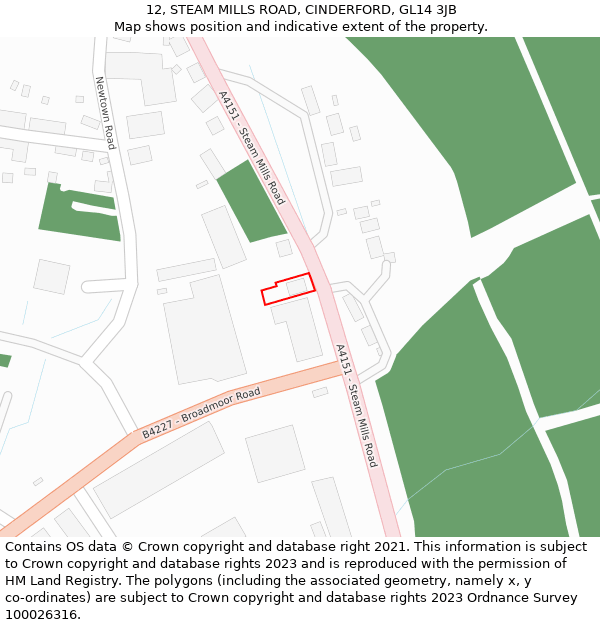 12, STEAM MILLS ROAD, CINDERFORD, GL14 3JB: Location map and indicative extent of plot
