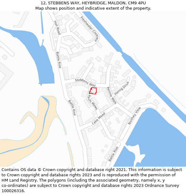 12, STEBBENS WAY, HEYBRIDGE, MALDON, CM9 4PU: Location map and indicative extent of plot