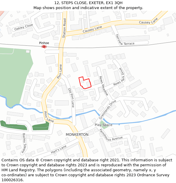 12, STEPS CLOSE, EXETER, EX1 3QH: Location map and indicative extent of plot