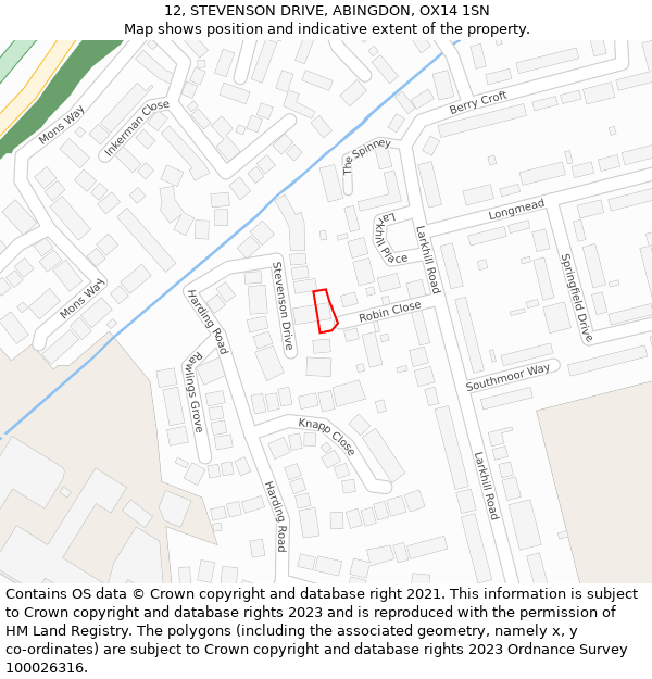 12, STEVENSON DRIVE, ABINGDON, OX14 1SN: Location map and indicative extent of plot