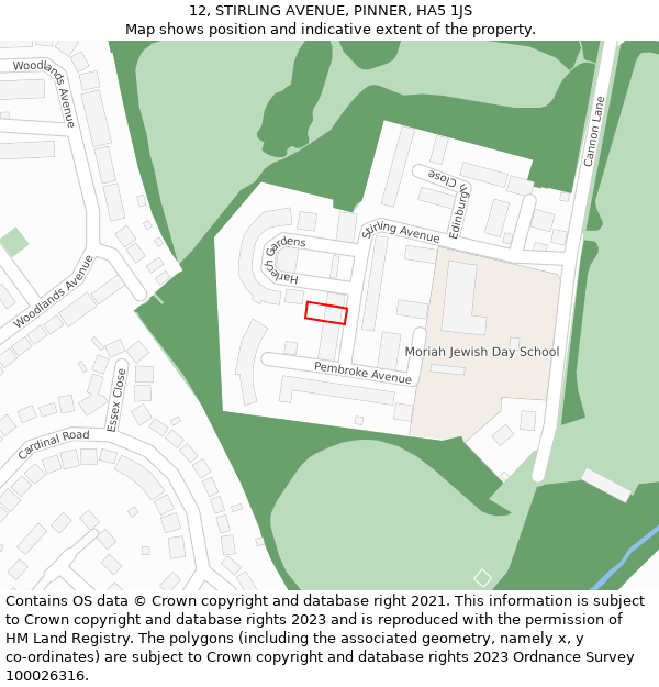 12, STIRLING AVENUE, PINNER, HA5 1JS: Location map and indicative extent of plot