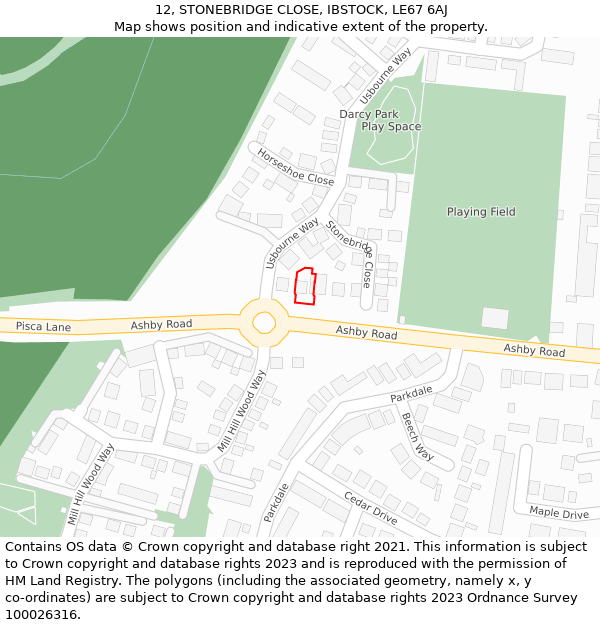 12, STONEBRIDGE CLOSE, IBSTOCK, LE67 6AJ: Location map and indicative extent of plot